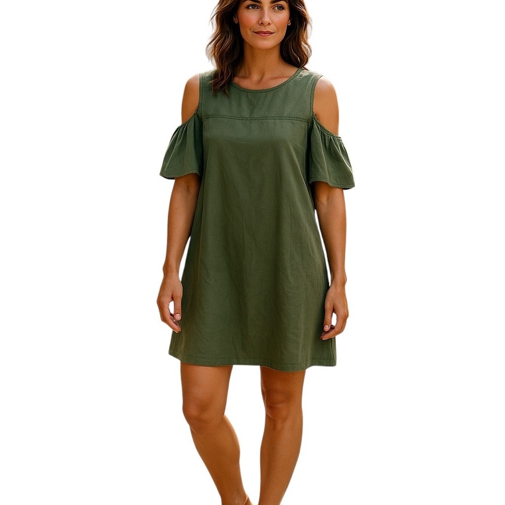 Renuar Olive Green Cold Shoulder‎ Ruffle Sleeve Casual Dress XL